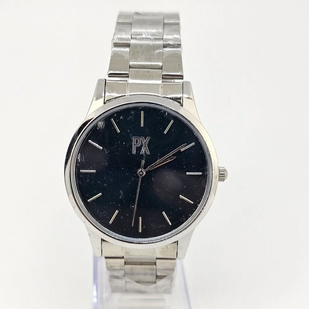 PX Men's Watch 40mm Large Gray Case Black Dial Gray Bracelet Band 7